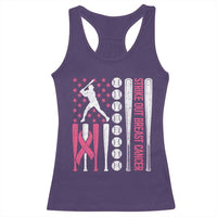 Baseball Breast Cancer Racerback Tank Top Pink Ribbon Strike Out Breast Cancer American Flag - Wonder Print Shop