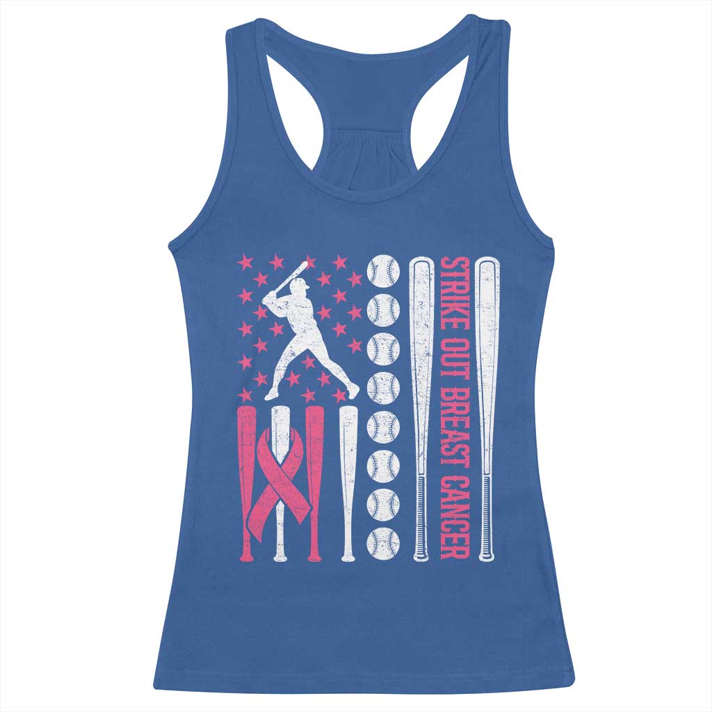 Baseball Breast Cancer Racerback Tank Top Pink Ribbon Strike Out Breast Cancer American Flag - Wonder Print Shop