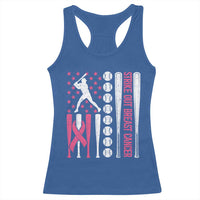 Baseball Breast Cancer Racerback Tank Top Pink Ribbon Strike Out Breast Cancer American Flag - Wonder Print Shop