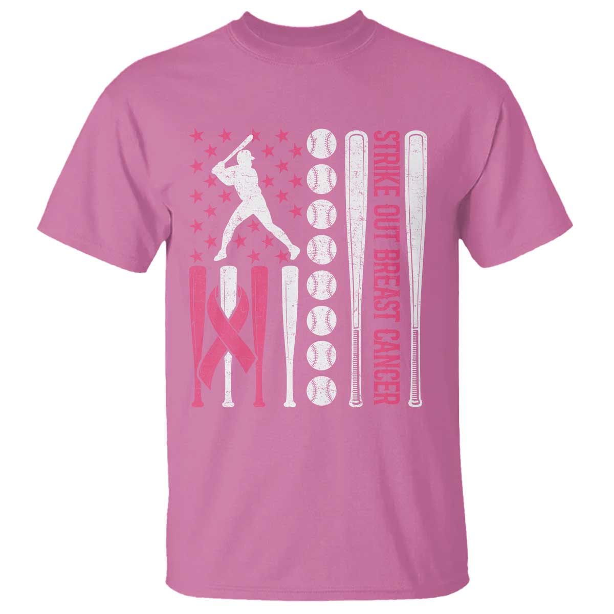 Baseball Breast Cancer T Shirt Pink Ribbon Strike Out Breast Cancer American Flag - Wonder Print Shop