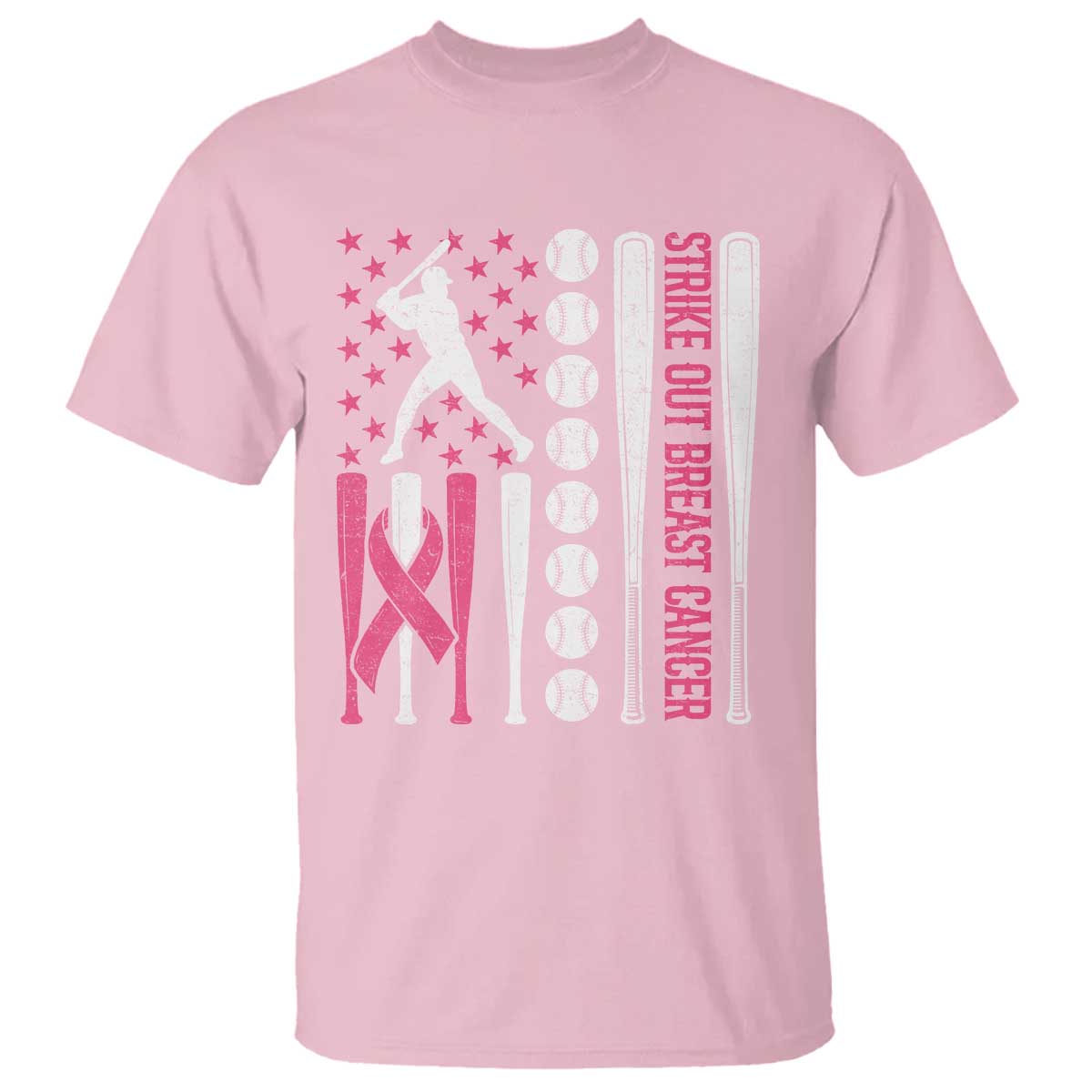 Baseball Breast Cancer T Shirt Pink Ribbon Strike Out Breast Cancer American Flag - Wonder Print Shop