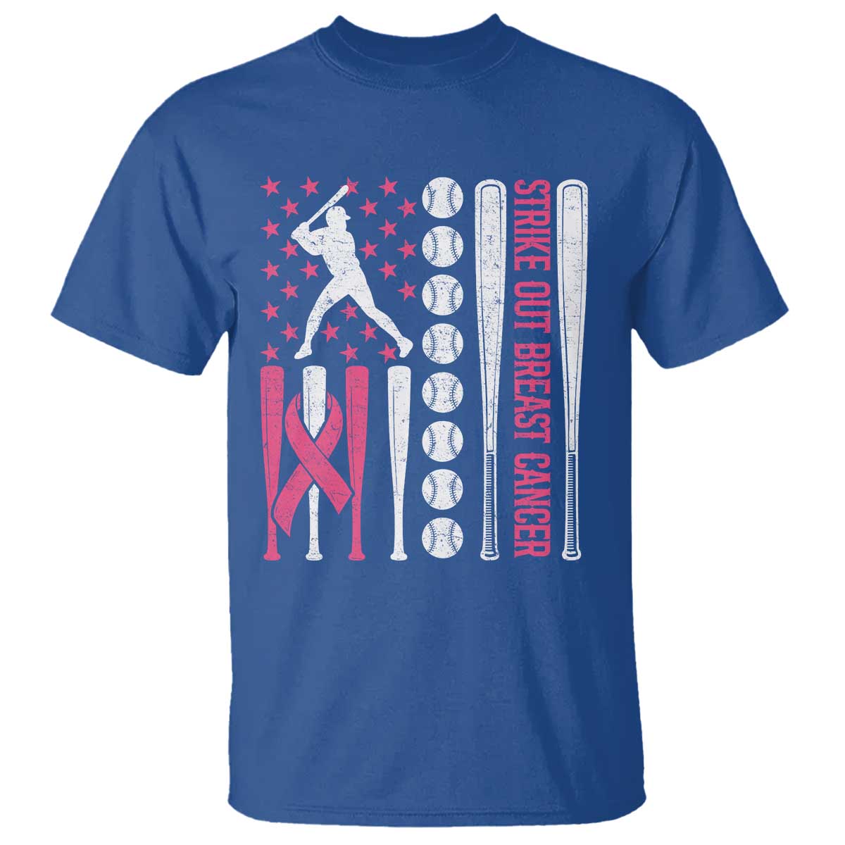 Baseball Breast Cancer T Shirt Pink Ribbon Strike Out Breast Cancer American Flag - Wonder Print Shop
