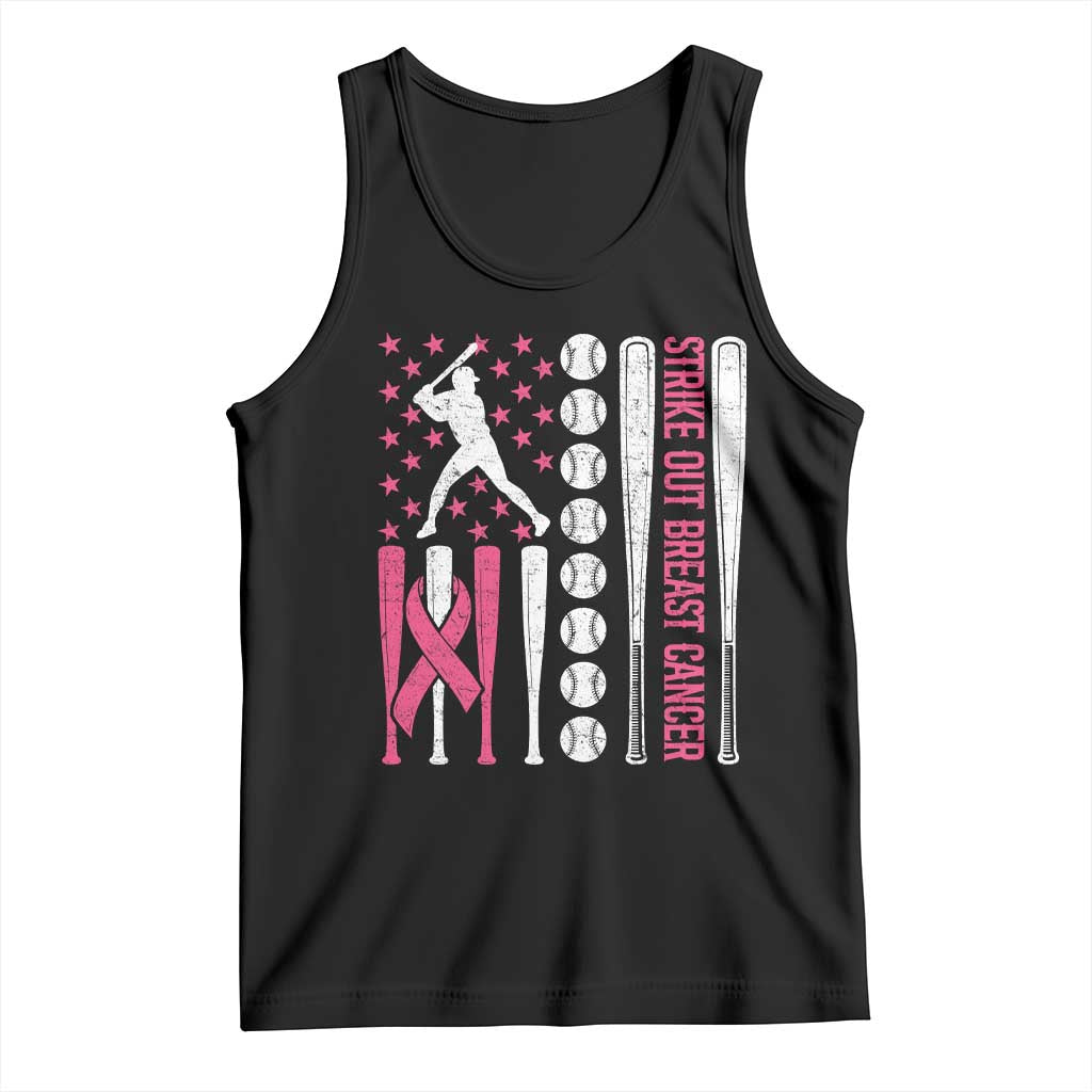 Baseball Breast Cancer Tank Top Pink Ribbon Strike Out Breast Cancer American Flag - Wonder Print Shop