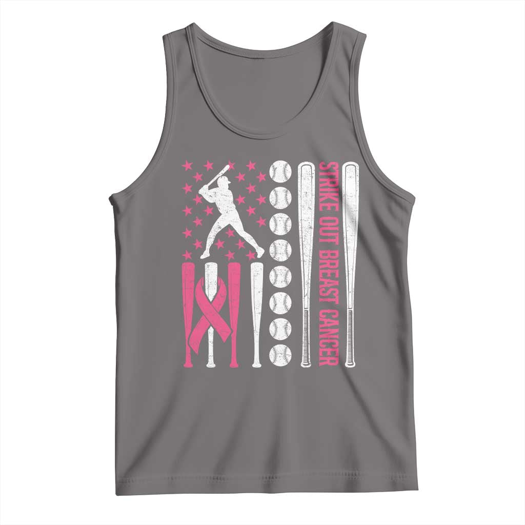 Baseball Breast Cancer Tank Top Pink Ribbon Strike Out Breast Cancer American Flag - Wonder Print Shop