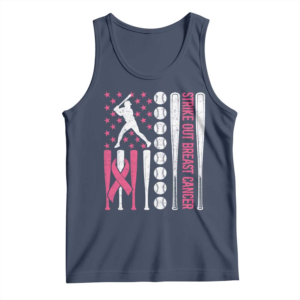 Baseball Breast Cancer Tank Top Pink Ribbon Strike Out Breast Cancer American Flag - Wonder Print Shop