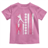 Baseball Breast Cancer Toddler T Shirt Pink Ribbon Strike Out Breast Cancer American Flag - Wonder Print Shop