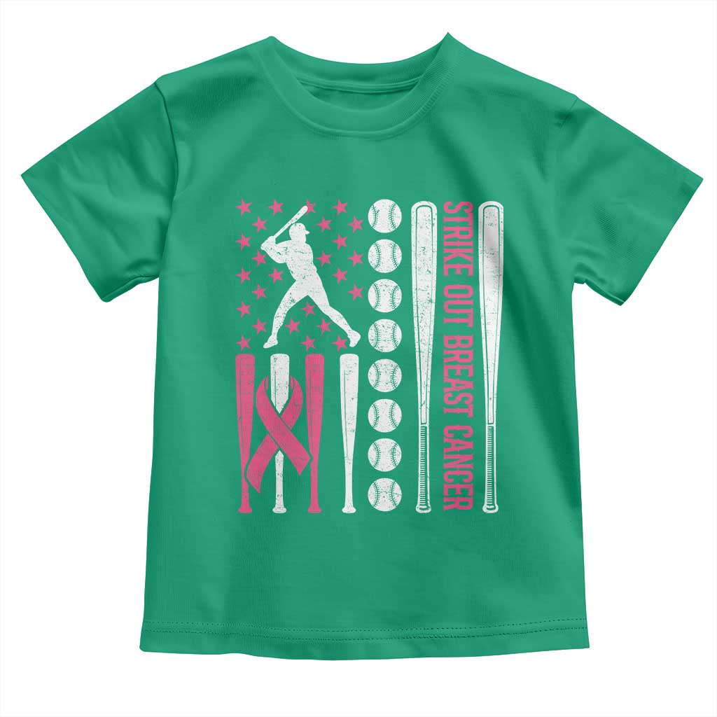 Baseball Breast Cancer Toddler T Shirt Pink Ribbon Strike Out Breast Cancer American Flag - Wonder Print Shop