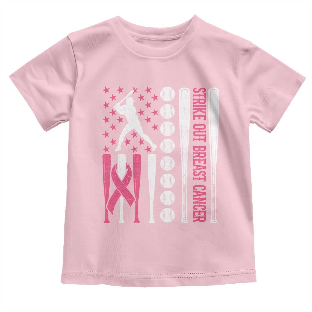 Baseball Breast Cancer Toddler T Shirt Pink Ribbon Strike Out Breast Cancer American Flag - Wonder Print Shop