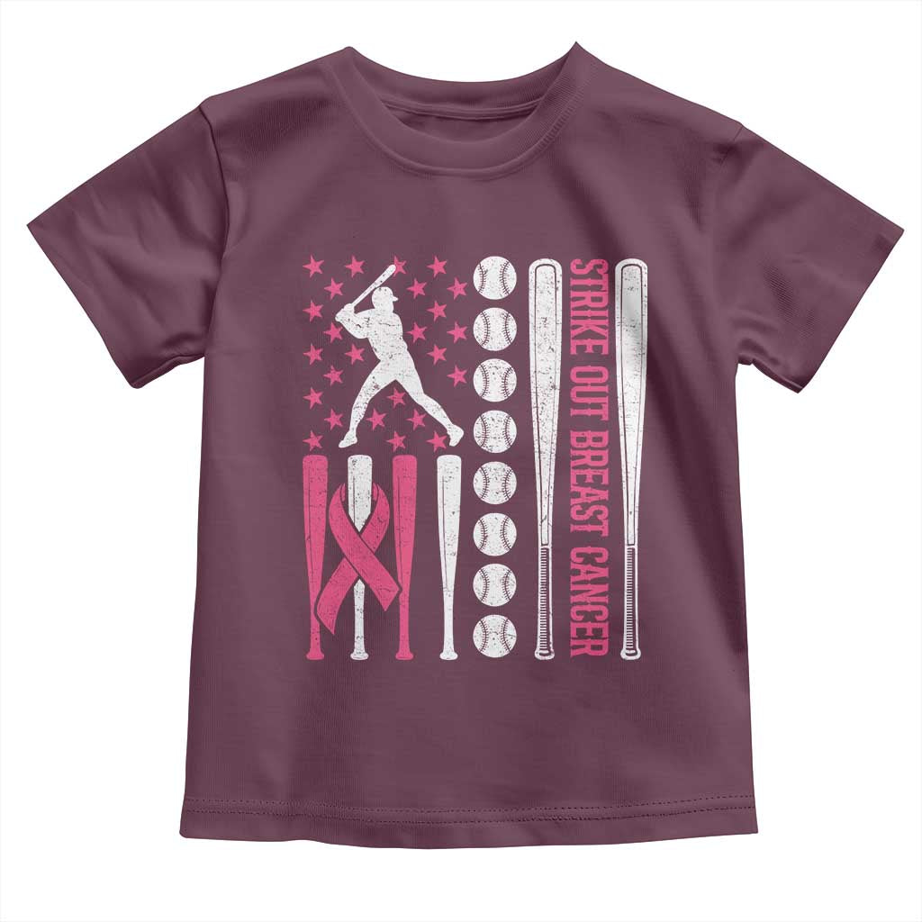 Baseball Breast Cancer Toddler T Shirt Pink Ribbon Strike Out Breast Cancer American Flag - Wonder Print Shop