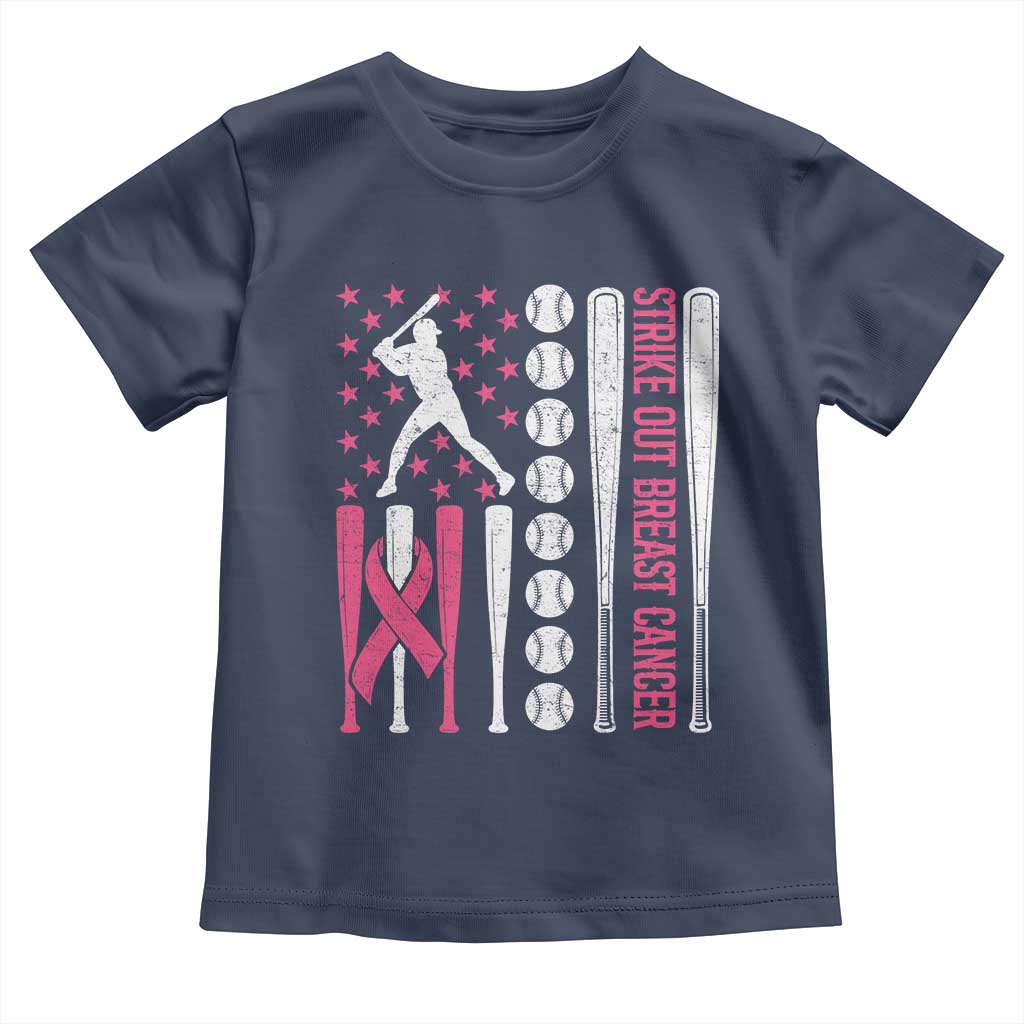 Baseball Breast Cancer Toddler T Shirt Pink Ribbon Strike Out Breast Cancer American Flag - Wonder Print Shop