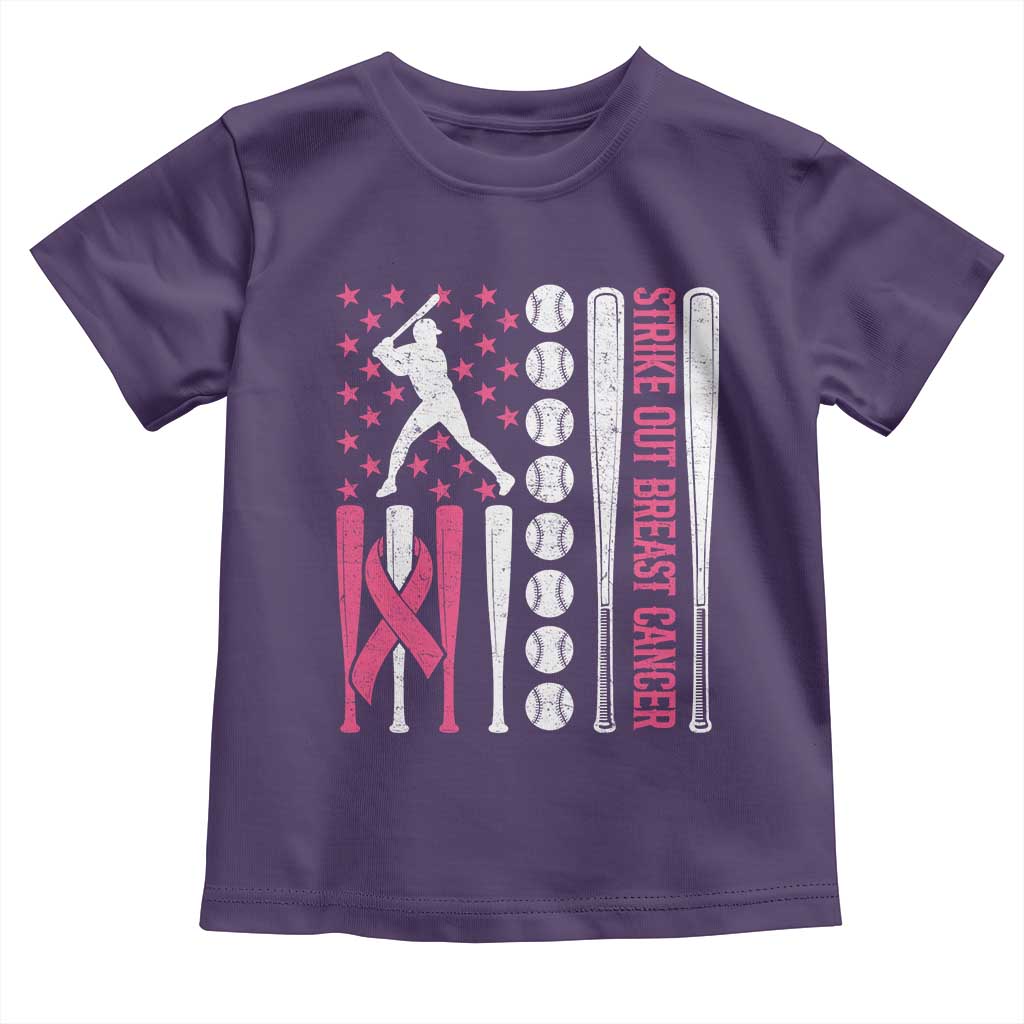 Baseball Breast Cancer Toddler T Shirt Pink Ribbon Strike Out Breast Cancer American Flag - Wonder Print Shop