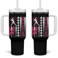 Baseball Breast Cancer Tumbler With Handle Pink Ribbon Strike Out Breast Cancer American Flag - Wonder Print Shop