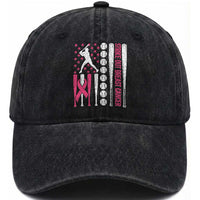 Baseball Breast Cancer Washed Cotton Baseball Cap Pink Ribbon Strike Out Breast Cancer American Flag