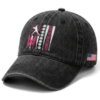 Baseball Breast Cancer Washed Cotton Baseball Cap Pink Ribbon Strike Out Breast Cancer American Flag
