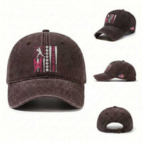 Baseball Breast Cancer Washed Cotton Baseball Cap Pink Ribbon Strike Out Breast Cancer American Flag