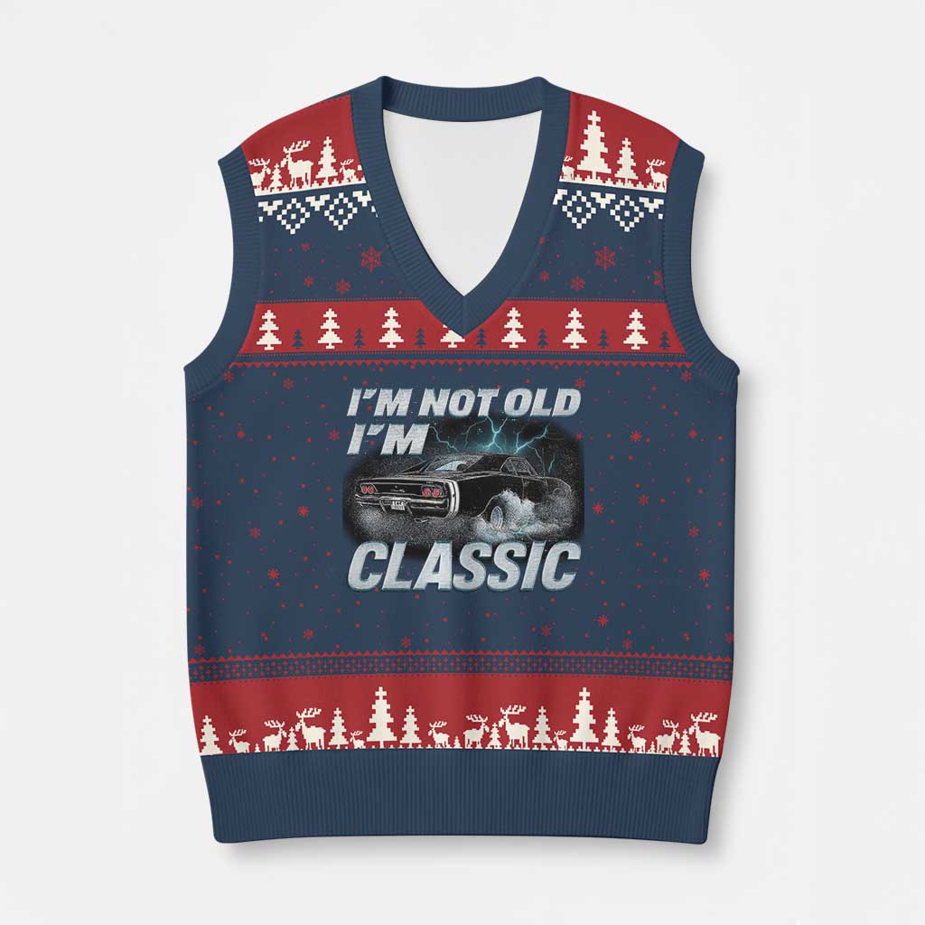 Vintage I'm Not Old I'm Classic V-Neck Knit Sweater Vest Funny Car Graphic Racing Drift Car