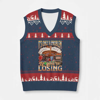 Funny Gambling V-Neck Knit Sweater Vest Only A Problem If You're Losing Vintage Bootleg - Wonder Print Shop