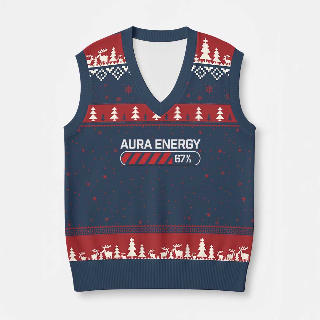 Funny Six Seven V-Neck Knit Sweater Vest Aura Energy at 67 Meme Gen Alpha Slang - Wonder Print Shop