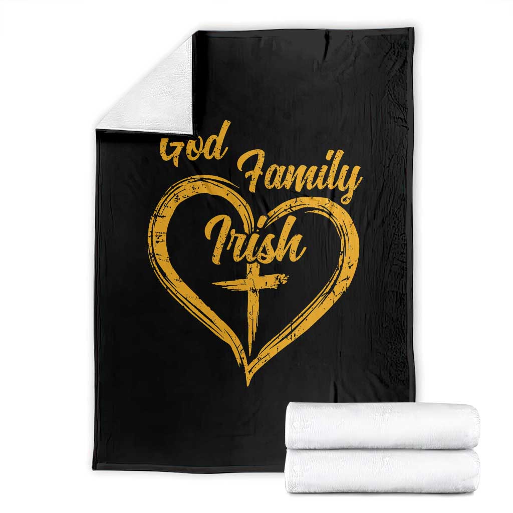 God Family Irish Throw Blanket Vintage Cross In Heart Christian Notre Dame Game Day - Wonder Print Shop