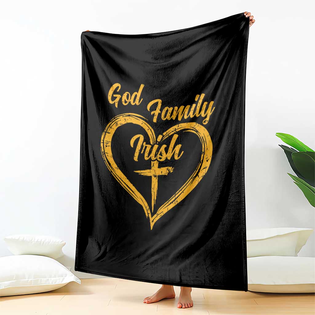 God Family Irish Throw Blanket Vintage Cross In Heart Christian Notre Dame Game Day - Wonder Print Shop