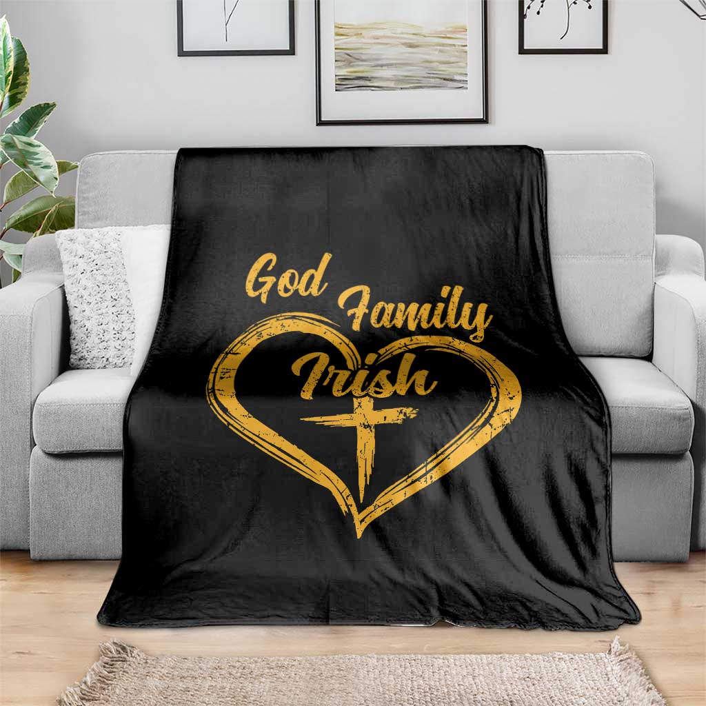 God Family Irish Throw Blanket Vintage Cross In Heart Christian Notre Dame Game Day - Wonder Print Shop