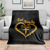 God Family Irish Throw Blanket Vintage Cross In Heart Christian Notre Dame Game Day - Wonder Print Shop
