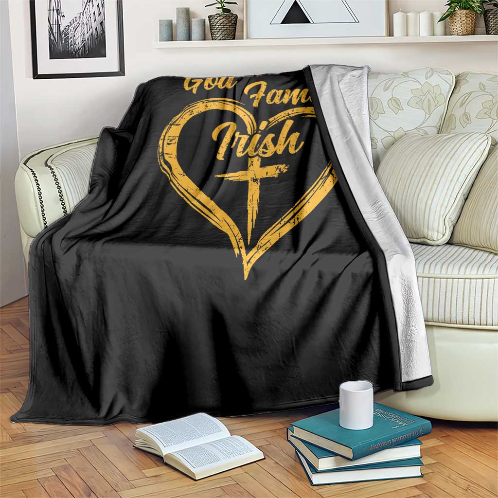 God Family Irish Throw Blanket Vintage Cross In Heart Christian Notre Dame Game Day - Wonder Print Shop
