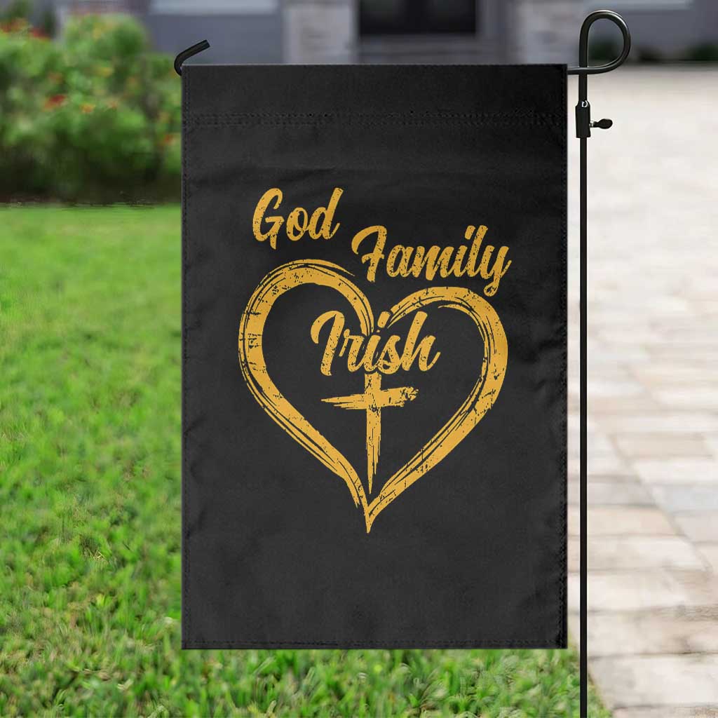 God Family Irish Garden Flag Vintage Cross In Heart Christian Notre Dame Game Day - Wonder Print Shop