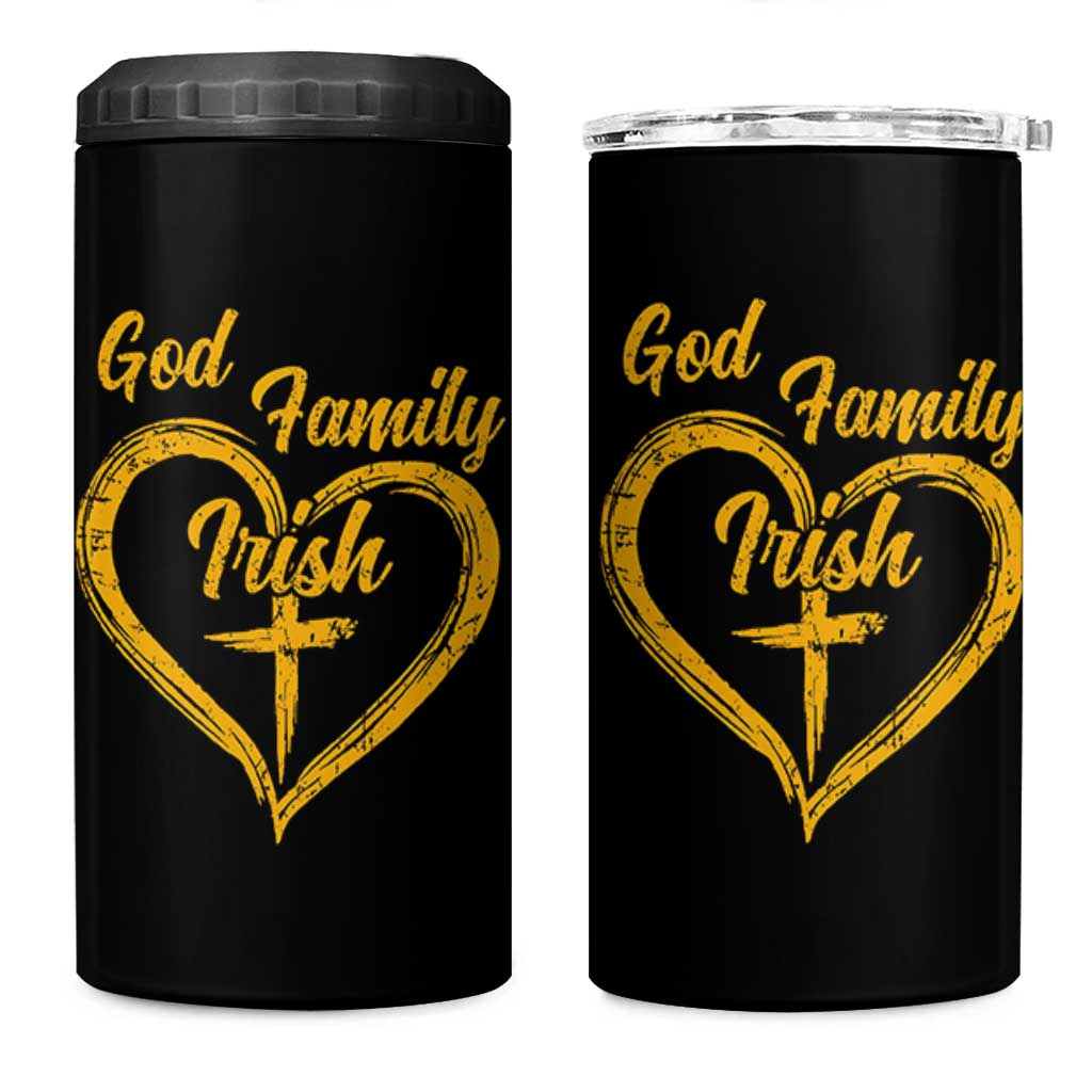 God Family Irish 4 in 1 Can Cooler Tumbler Vintage Cross In Heart Christian Notre Dame Game Day - Wonder Print Shop
