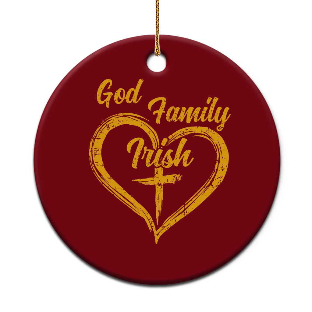 God Family Irish Ceramic Ornament Vintage Cross In Heart Christian Notre Dame Game Day - Wonder Print Shop
