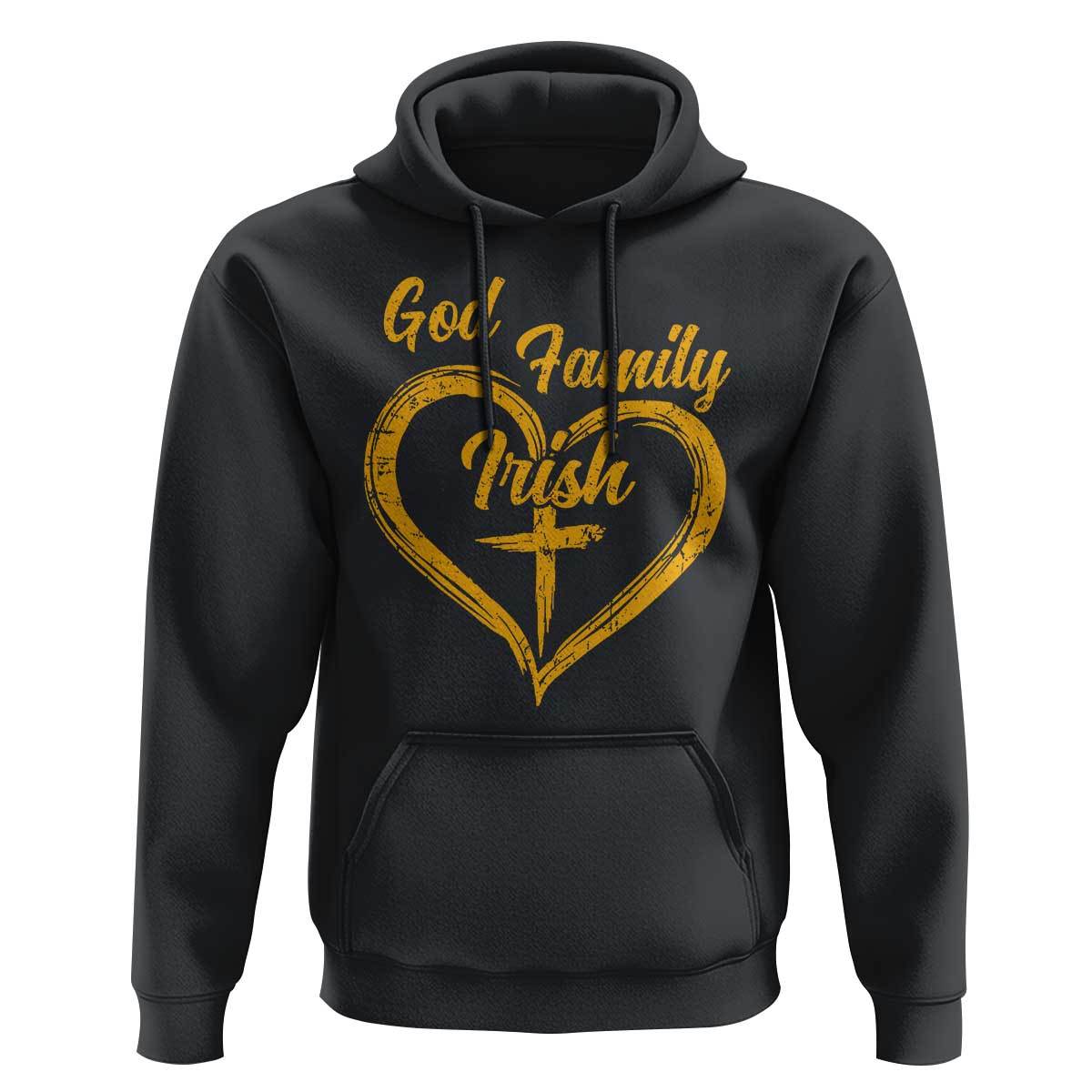 God Family Irish Hoodie Vintage Cross In Heart Christian Notre Dame Game Day - Wonder Print Shop