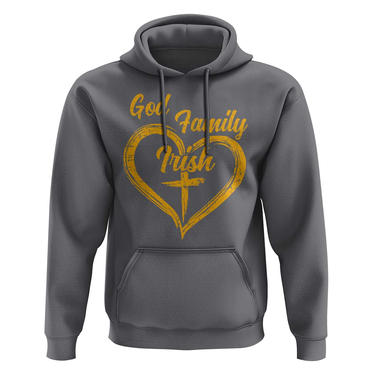 God Family Irish Hoodie Vintage Cross In Heart Christian Notre Dame Game Day - Wonder Print Shop
