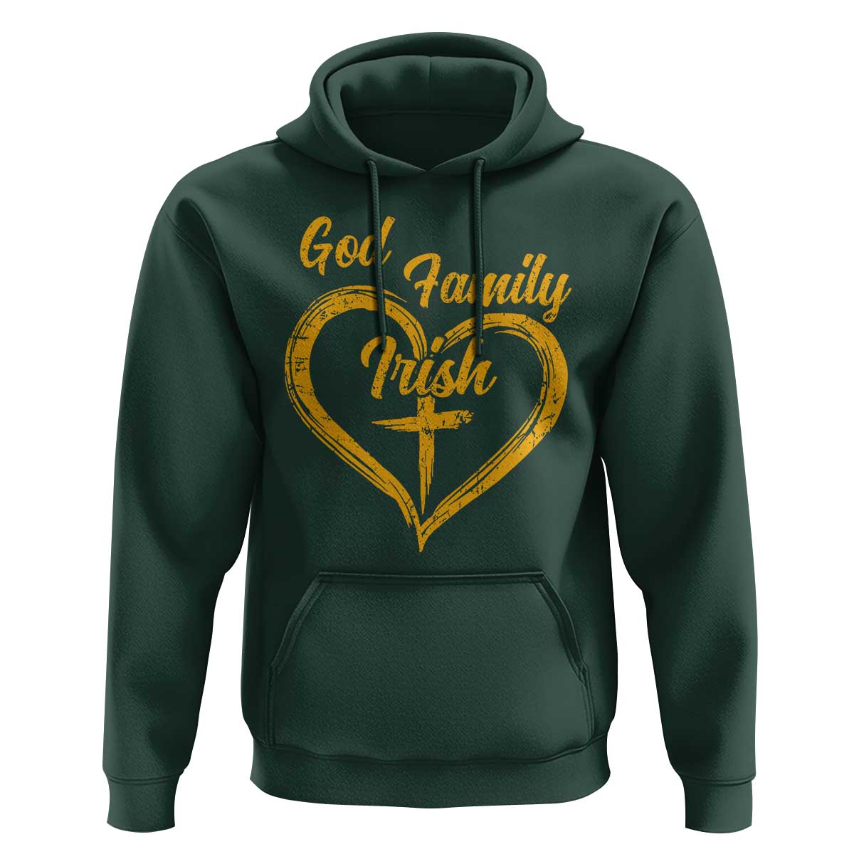 God Family Irish Hoodie Vintage Cross In Heart Christian Notre Dame Game Day - Wonder Print Shop