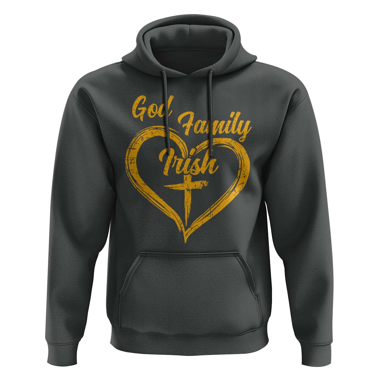 God Family Irish Hoodie Vintage Cross In Heart Christian Notre Dame Game Day - Wonder Print Shop