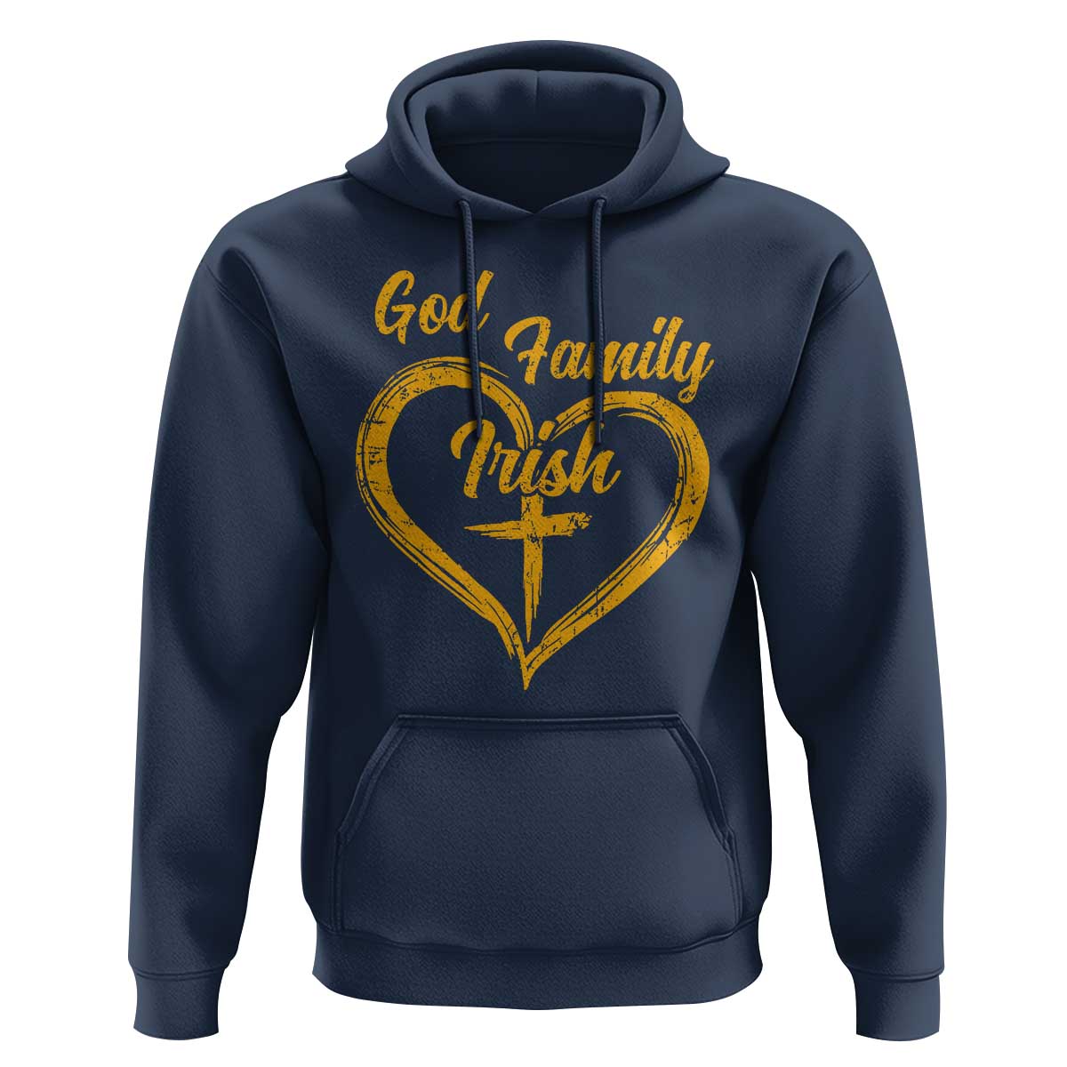 God Family Irish Hoodie Vintage Cross In Heart Christian Notre Dame Game Day - Wonder Print Shop