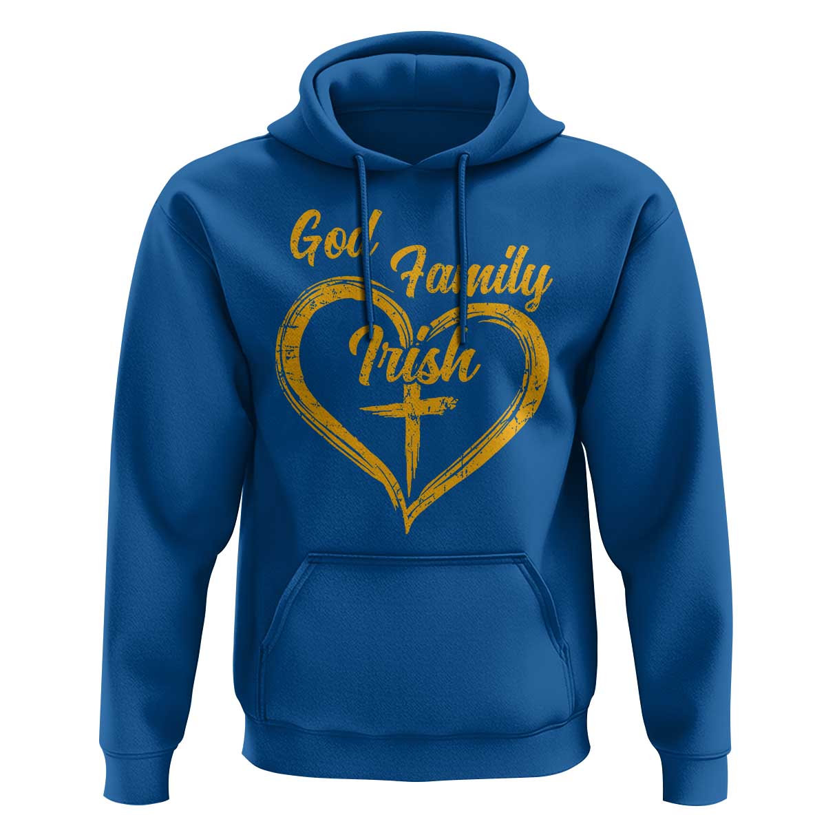 God Family Irish Hoodie Vintage Cross In Heart Christian Notre Dame Game Day - Wonder Print Shop