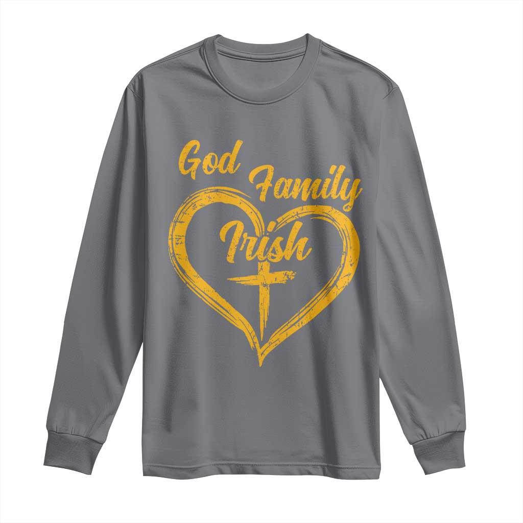 God Family Irish Long Sleeve Shirt Vintage Cross In Heart Christian Notre Dame Game Day - Wonder Print Shop