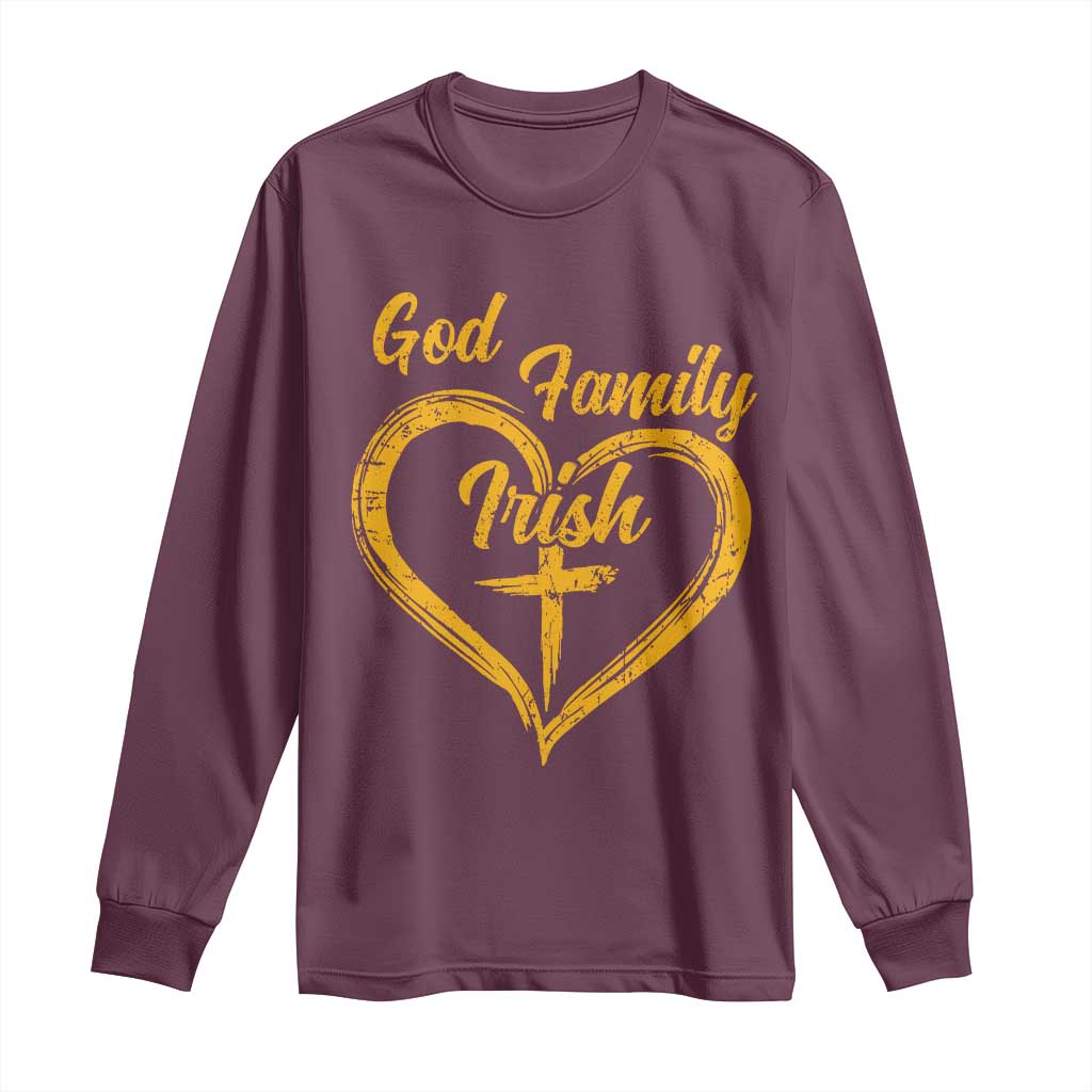 God Family Irish Long Sleeve Shirt Vintage Cross In Heart Christian Notre Dame Game Day - Wonder Print Shop