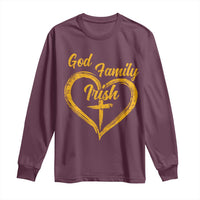 God Family Irish Long Sleeve Shirt Vintage Cross In Heart Christian Notre Dame Game Day - Wonder Print Shop