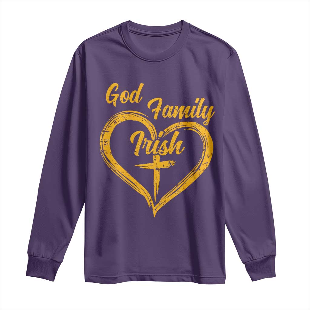 God Family Irish Long Sleeve Shirt Vintage Cross In Heart Christian Notre Dame Game Day - Wonder Print Shop