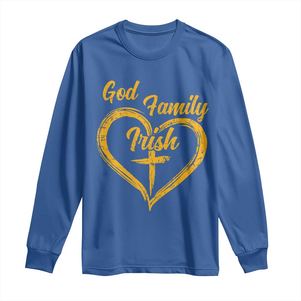 God Family Irish Long Sleeve Shirt Vintage Cross In Heart Christian Notre Dame Game Day - Wonder Print Shop