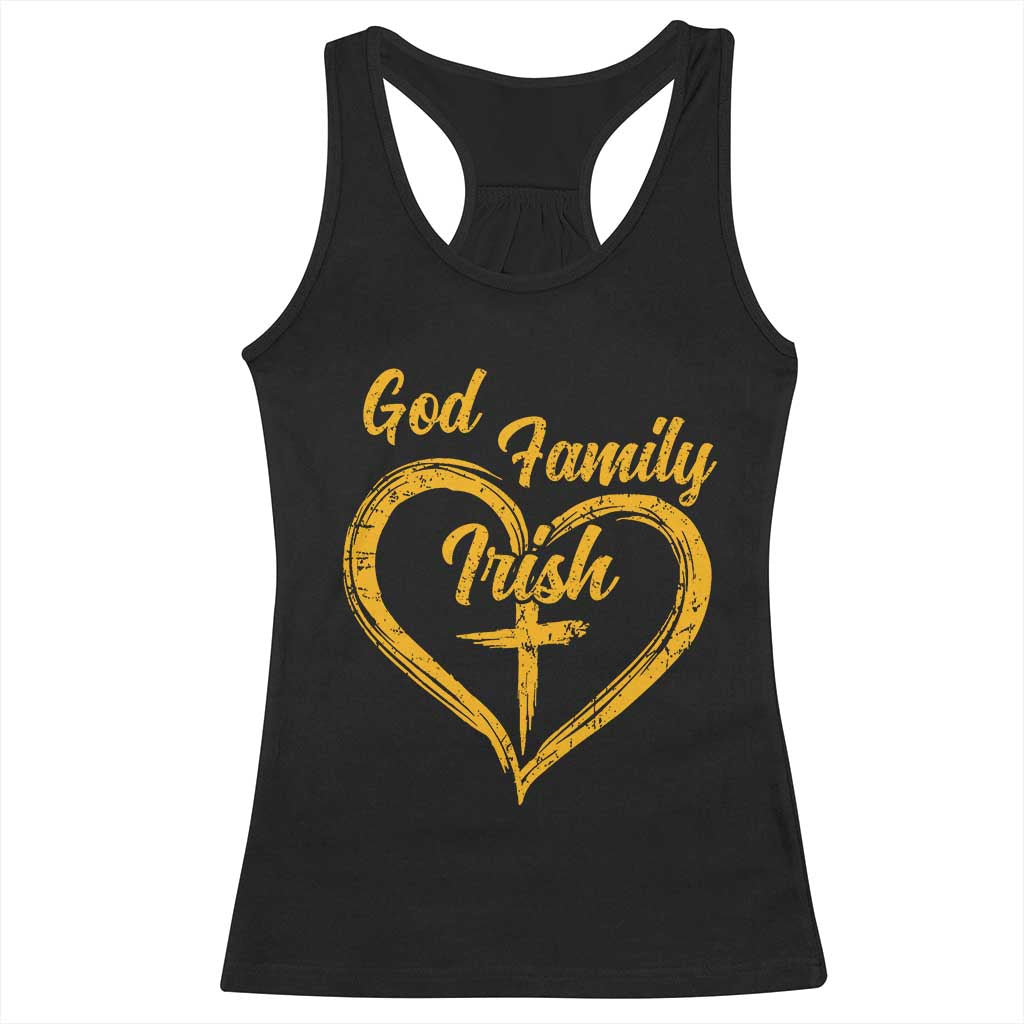 God Family Irish Racerback Tank Top Vintage Cross In Heart Christian Notre Dame Game Day - Wonder Print Shop