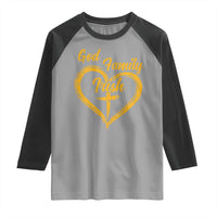 God Family Irish Raglan Shirt Vintage Cross In Heart Christian Notre Dame Game Day - Wonder Print Shop