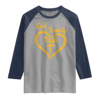 God Family Irish Raglan Shirt Vintage Cross In Heart Christian Notre Dame Game Day - Wonder Print Shop