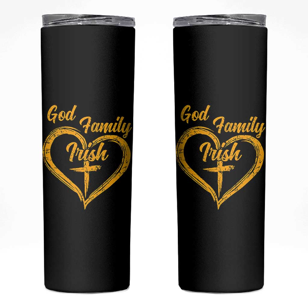 God Family Irish Skinny Tumbler Vintage Cross In Heart Christian Notre Dame Game Day - Wonder Print Shop
