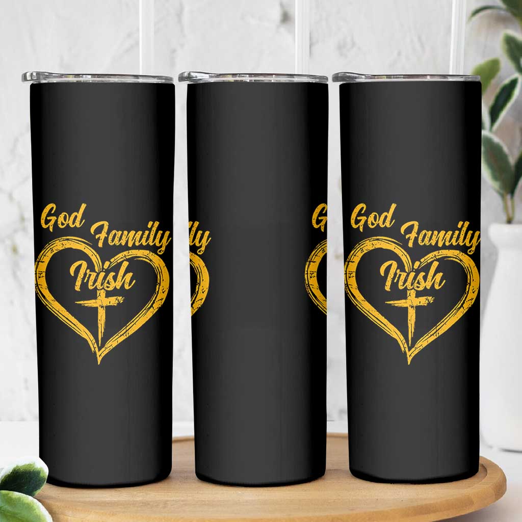 God Family Irish Skinny Tumbler Vintage Cross In Heart Christian Notre Dame Game Day - Wonder Print Shop