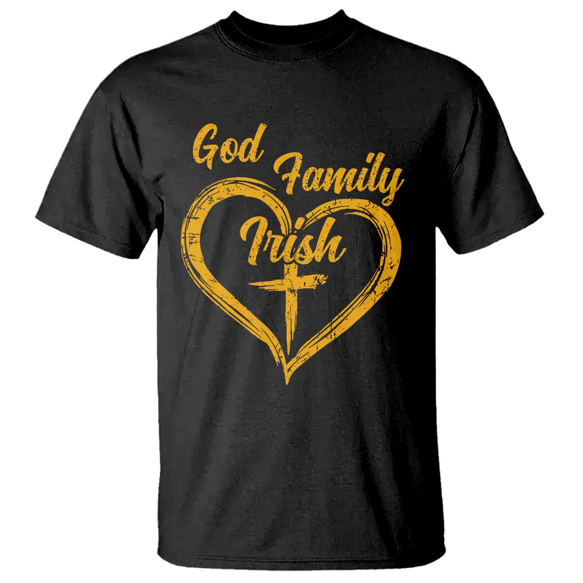 God Family Irish T Shirt Vintage Cross In Heart Christian Notre Dame Game Day - Wonder Print Shop