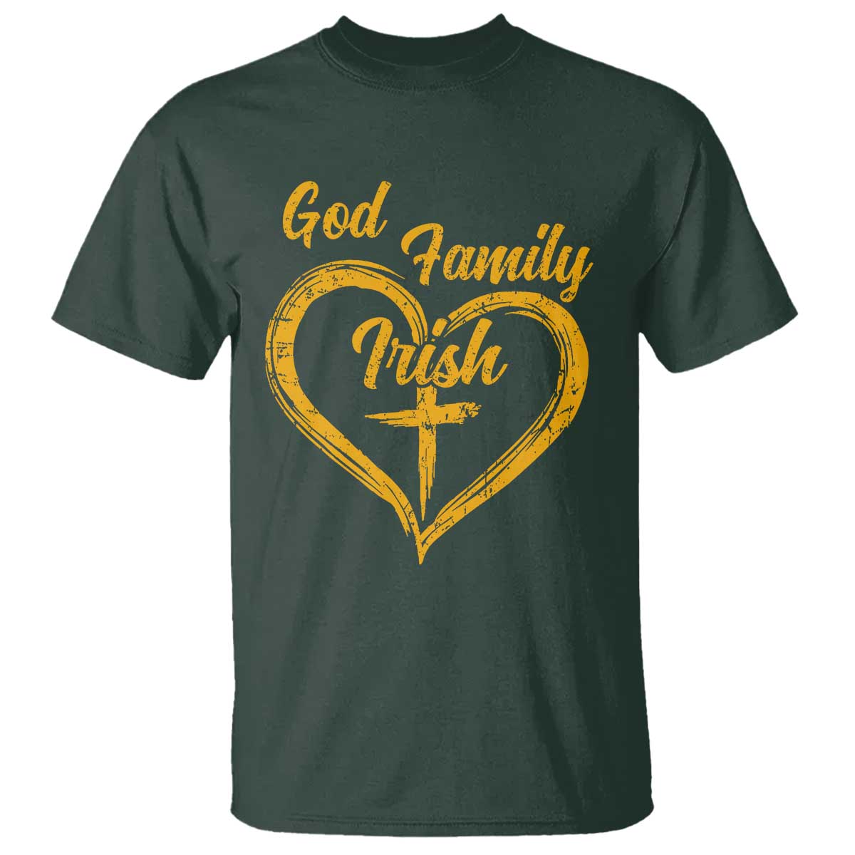 God Family Irish T Shirt Vintage Cross In Heart Christian Notre Dame Game Day - Wonder Print Shop