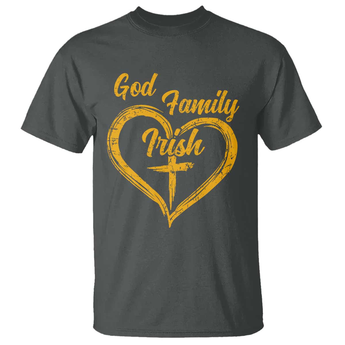 God Family Irish T Shirt Vintage Cross In Heart Christian Notre Dame Game Day - Wonder Print Shop
