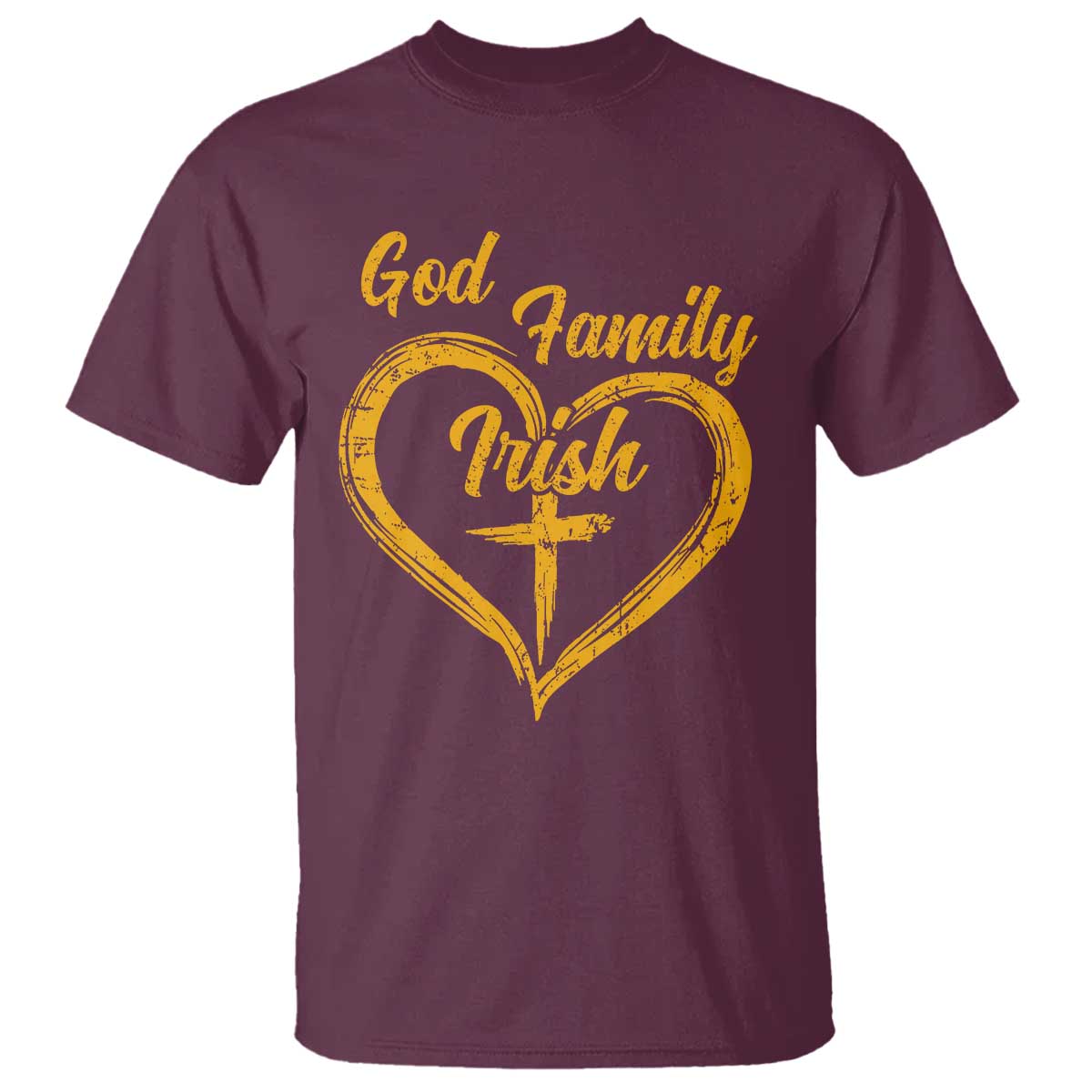 God Family Irish T Shirt Vintage Cross In Heart Christian Notre Dame Game Day - Wonder Print Shop